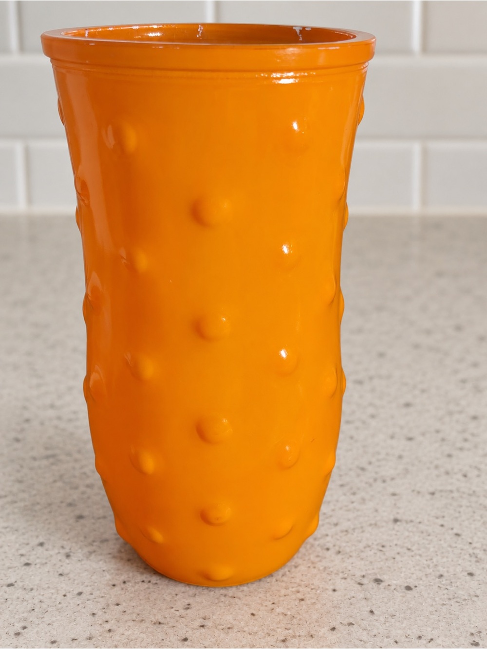 Vintage Hoosier Glass Orange Hobnail Vase Fall Decor 8.25”